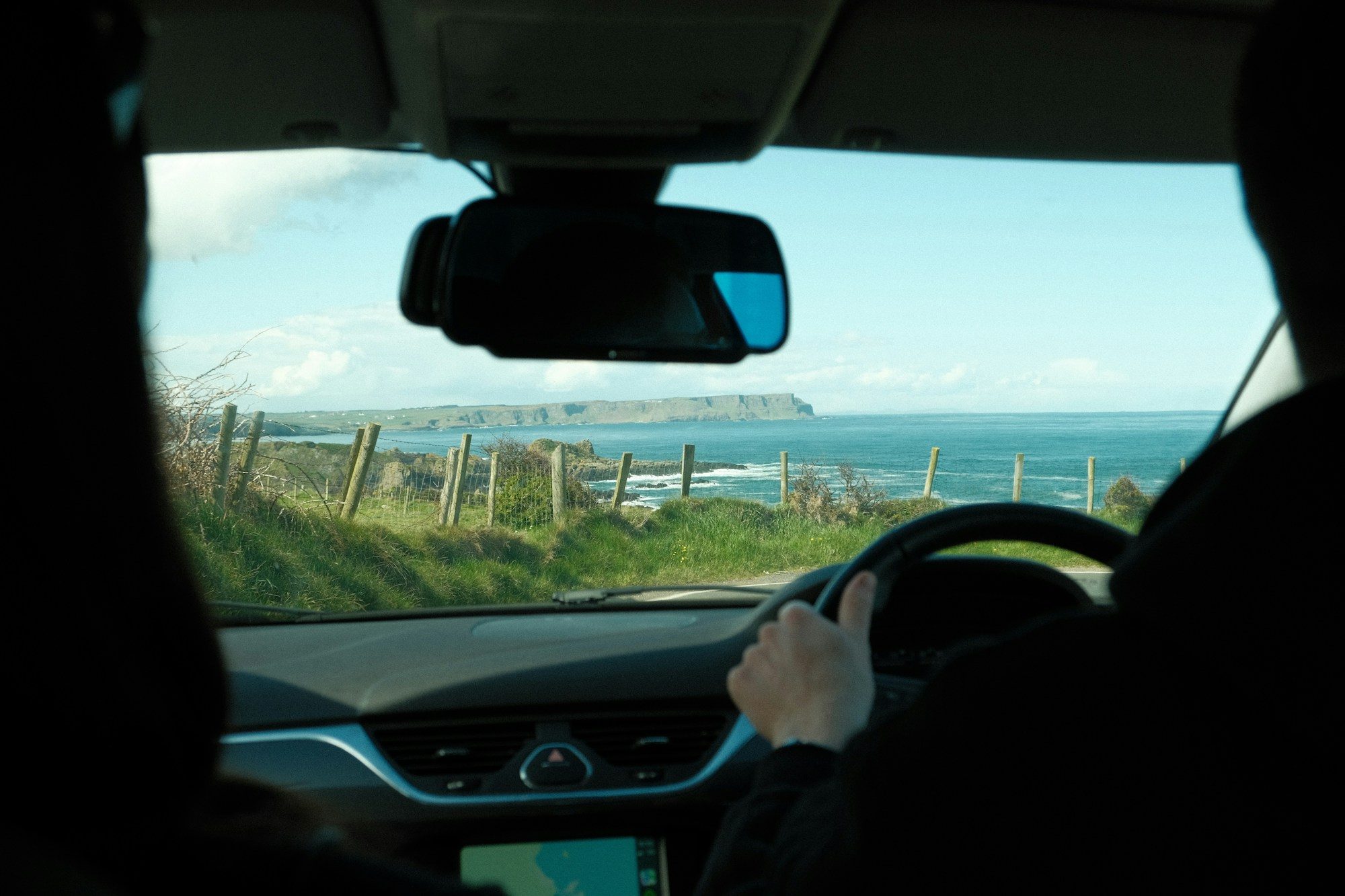 The view over the sea from the driver's seat of a right-hand-drive car